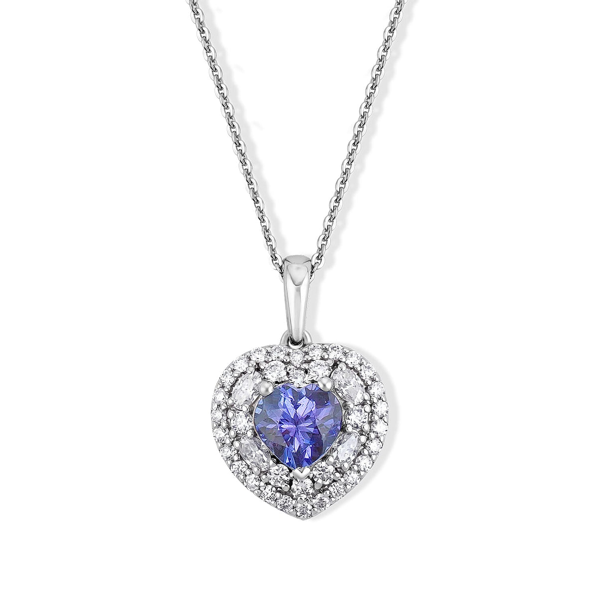 Certified & Appraised D''Joy Premium Tanzanite, Moissanite Pendant Necklace (18 Inches) in Rhodium Over Sterling Silver 1.70 ctw