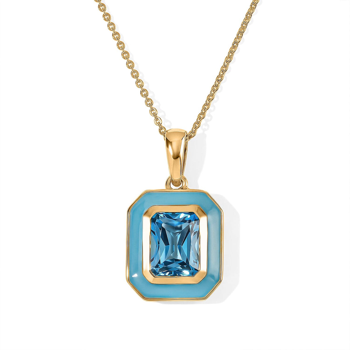 D''Joy Premium Certified Swiss Blue Topaz 2.80 ctw Pendant Necklace in 18K Vermeil Yellow Gold Over Sterling Silver 20 Inches