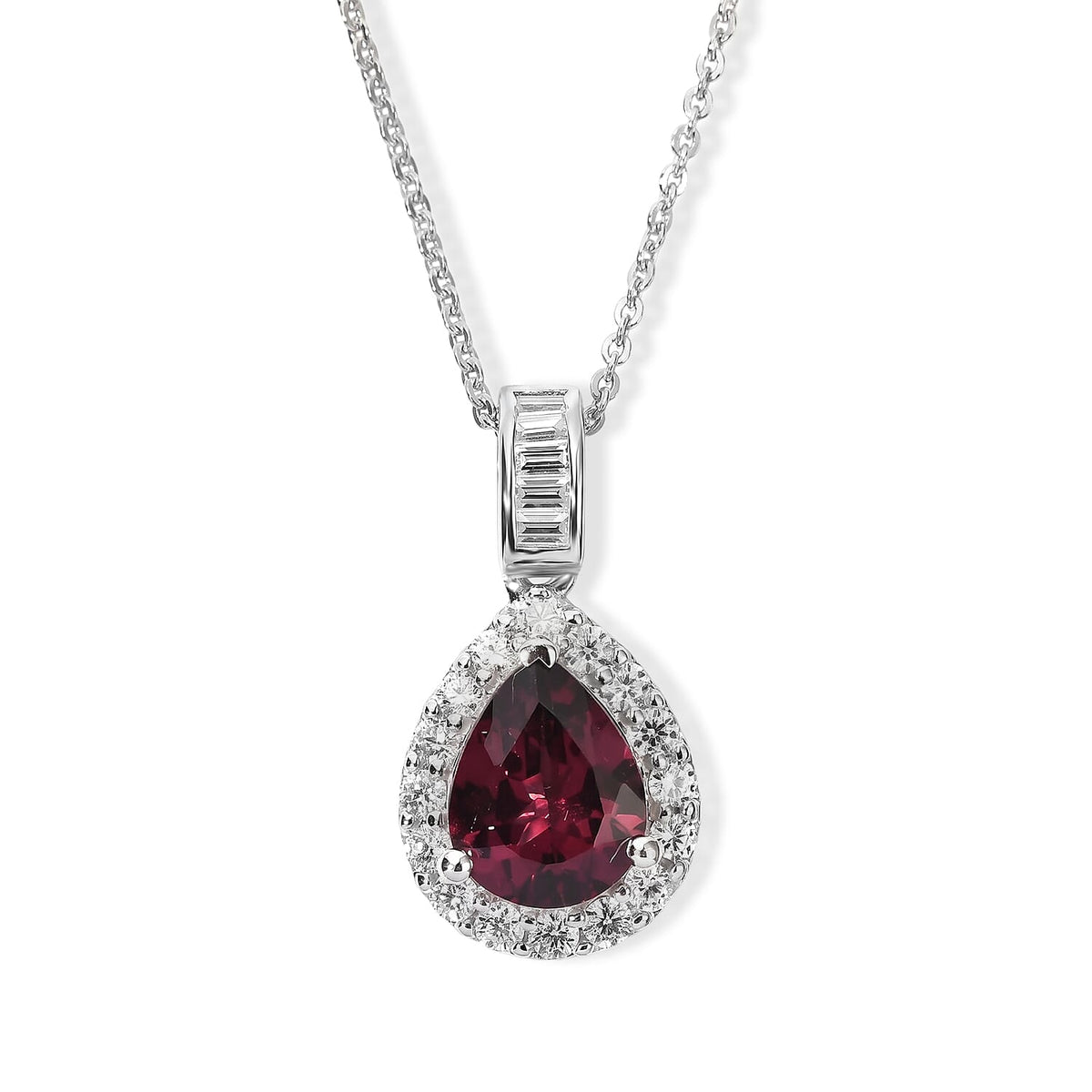 D''Joy Premium Usambara Color Change Garnet, Moissanite Pendant Necklace (18 Inches) in Rhodium Over Sterling Silver 2.50 ctw