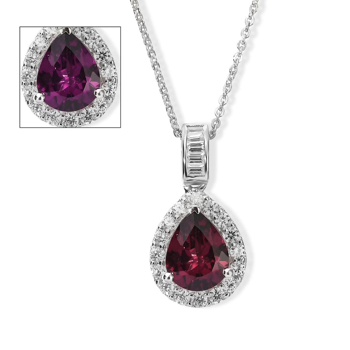 D''Joy Premium Usambara Color Change Garnet, Moissanite Pendant Necklace (18 Inches) in Rhodium Over Sterling Silver 2.50 ctw