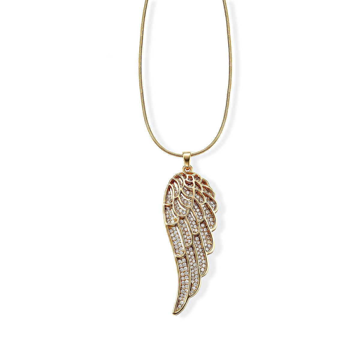 Austrian Crystal Angel Wing Pendant Necklace (29.50 Inches) in Black Silvertone