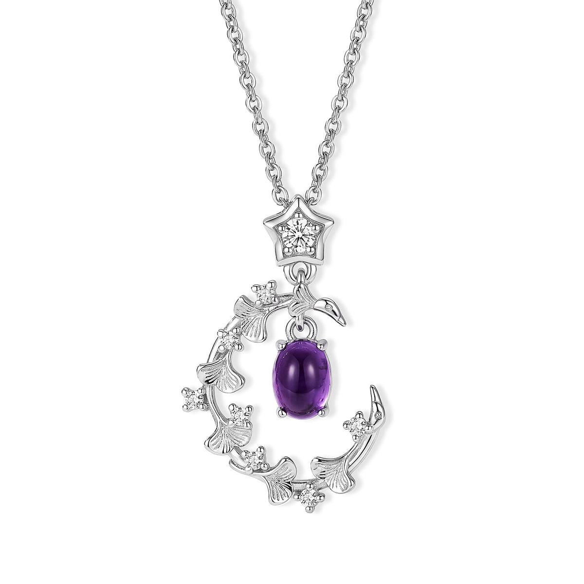 Amethyst and Simulated Diamond 0.85 ctw Pendant in Silvertone with Stainless Steel Necklace (20 Inches)