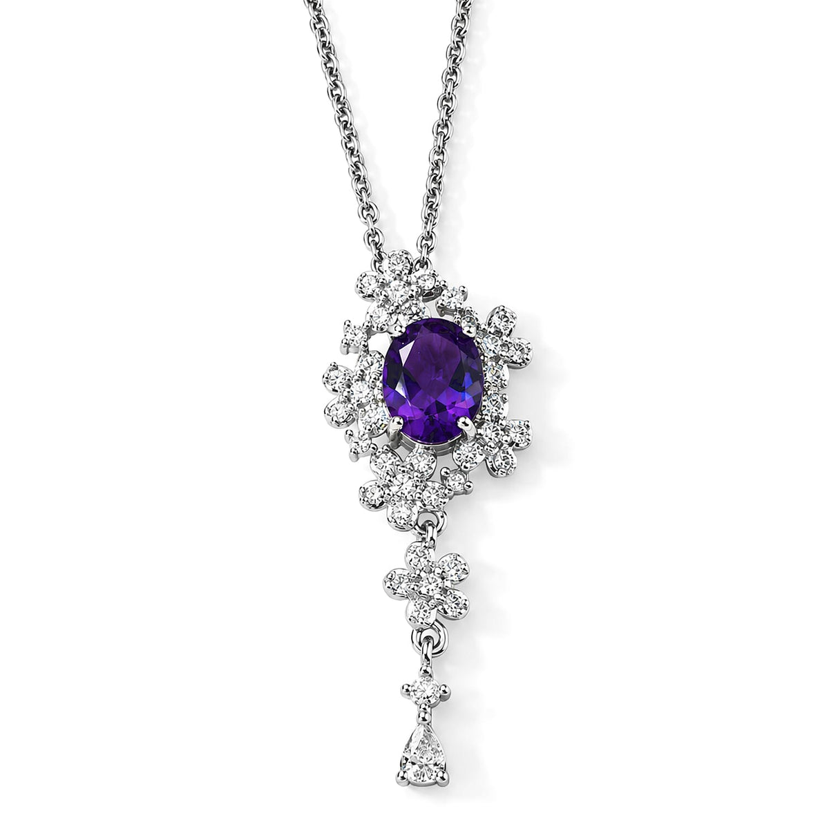 Amethyst and Simulated Diamond 22.00 ctw Pendant in Silvertone with Stainless Steel Necklace (20 Inches)