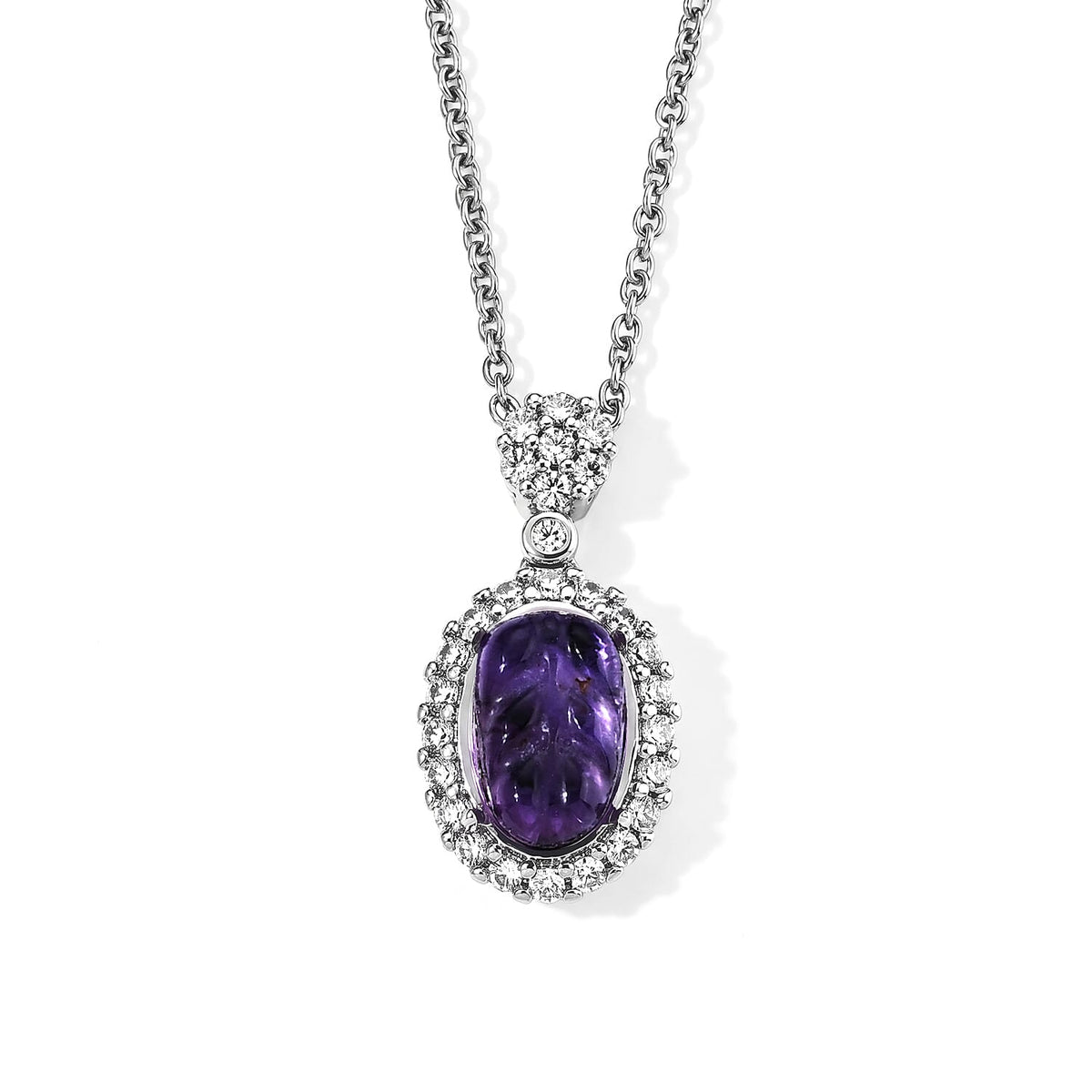 Amethyst & Simulated Diamond 3.00 ctw Pendant in Silvertone with Stainless Steel Necklace (20 Inches)