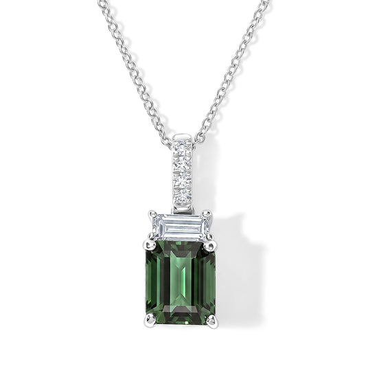 10K White Gold AAA Mint Tourmaline, Luxuriant Lab Grown Diamond (G, VS) (0.28 cts) Pendant Necklace (20 Inches) 2.10 ctw