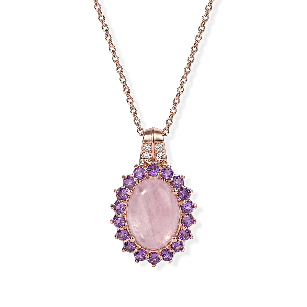 EverTrue Kunzite and Multi Gemstone 11.80 ctw Pendant in 18K RG Plated with ION Plated RG Stainless Steel Necklace 20 Inches