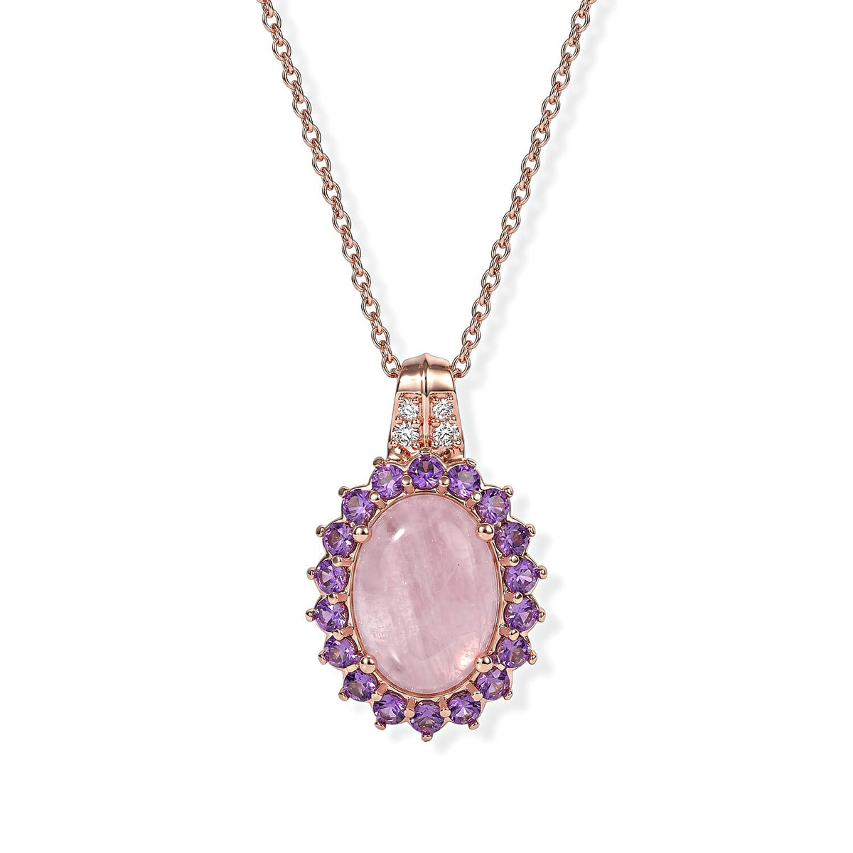 EverTrue Kunzite and Multi Gemstone 11.80 ctw Pendant in 18K RG Plated with ION Plated RG Stainless Steel Necklace 20 Inches