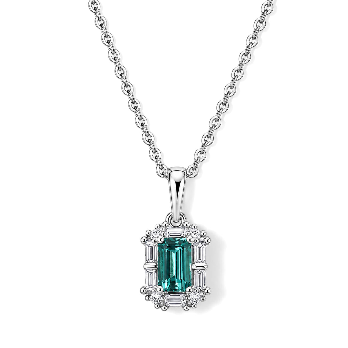 D''Joy AAA Monte Belo Indicolite, Moissanite Pendant Necklace (20 Inches) in Rhodium Over Sterling Silver 0.50 ctw