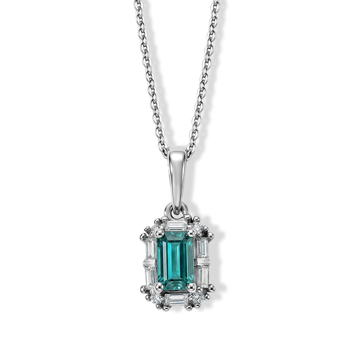 D''Joy AAA Monte Belo Indicolite, Moissanite Pendant Necklace (20 Inches) in Rhodium Over Sterling Silver 0.50 ctw