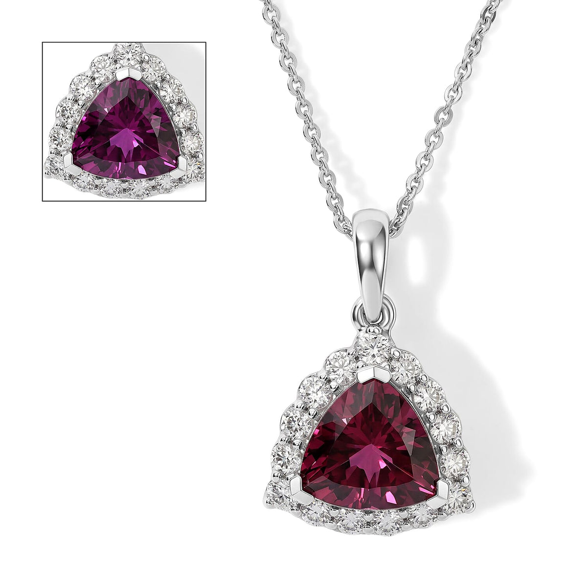 D''Joy Premium Usambara Color Change Garnet, Moissanite Pendant Necklace (18 Inches) in Rhodium Over Sterling Silver 2.55 ctw