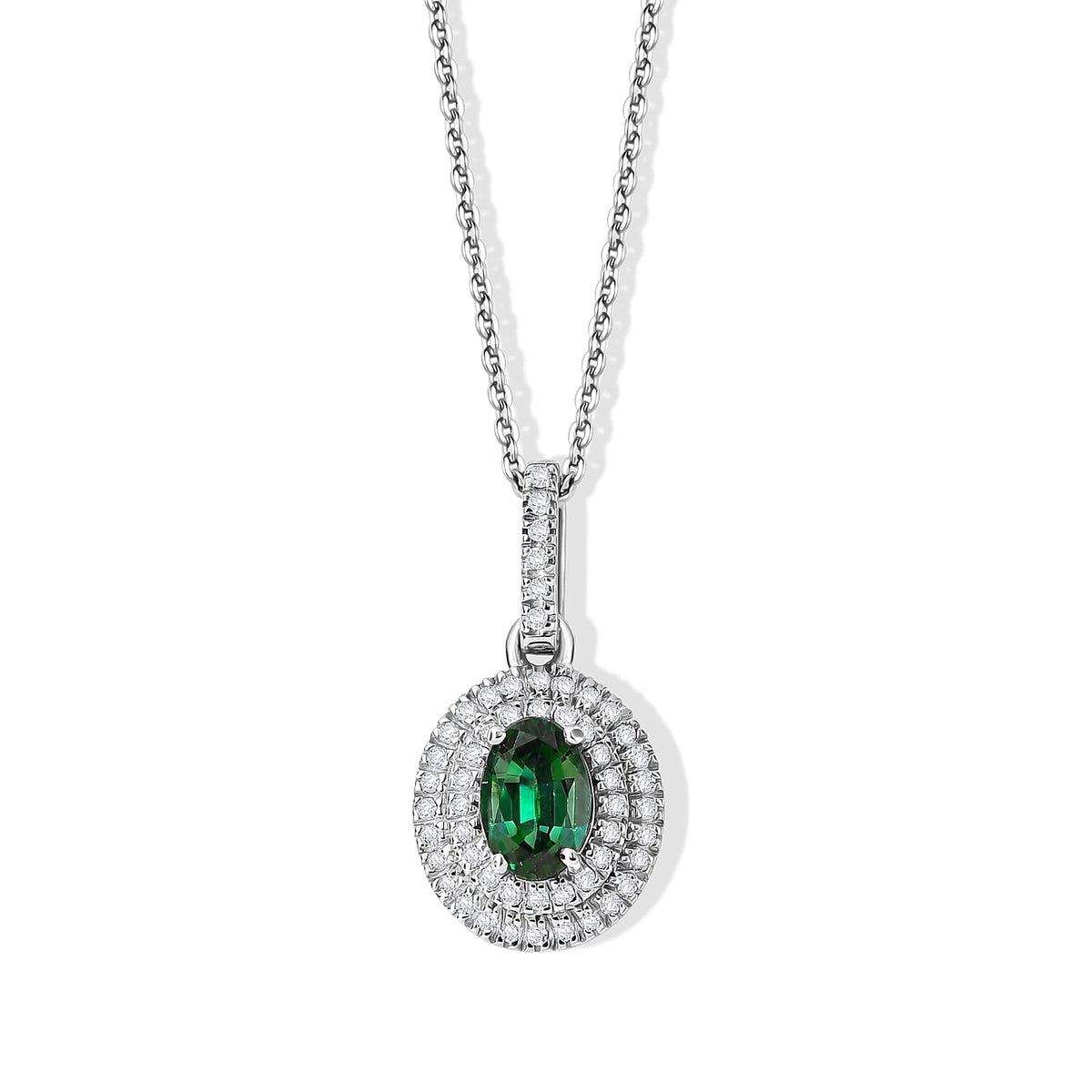 D''Joy AAA Sapo Green Tourmaline, Moissanite Pendant Necklace (20 Inches) in Rhodium Over Sterling Silver 0.90 ctw