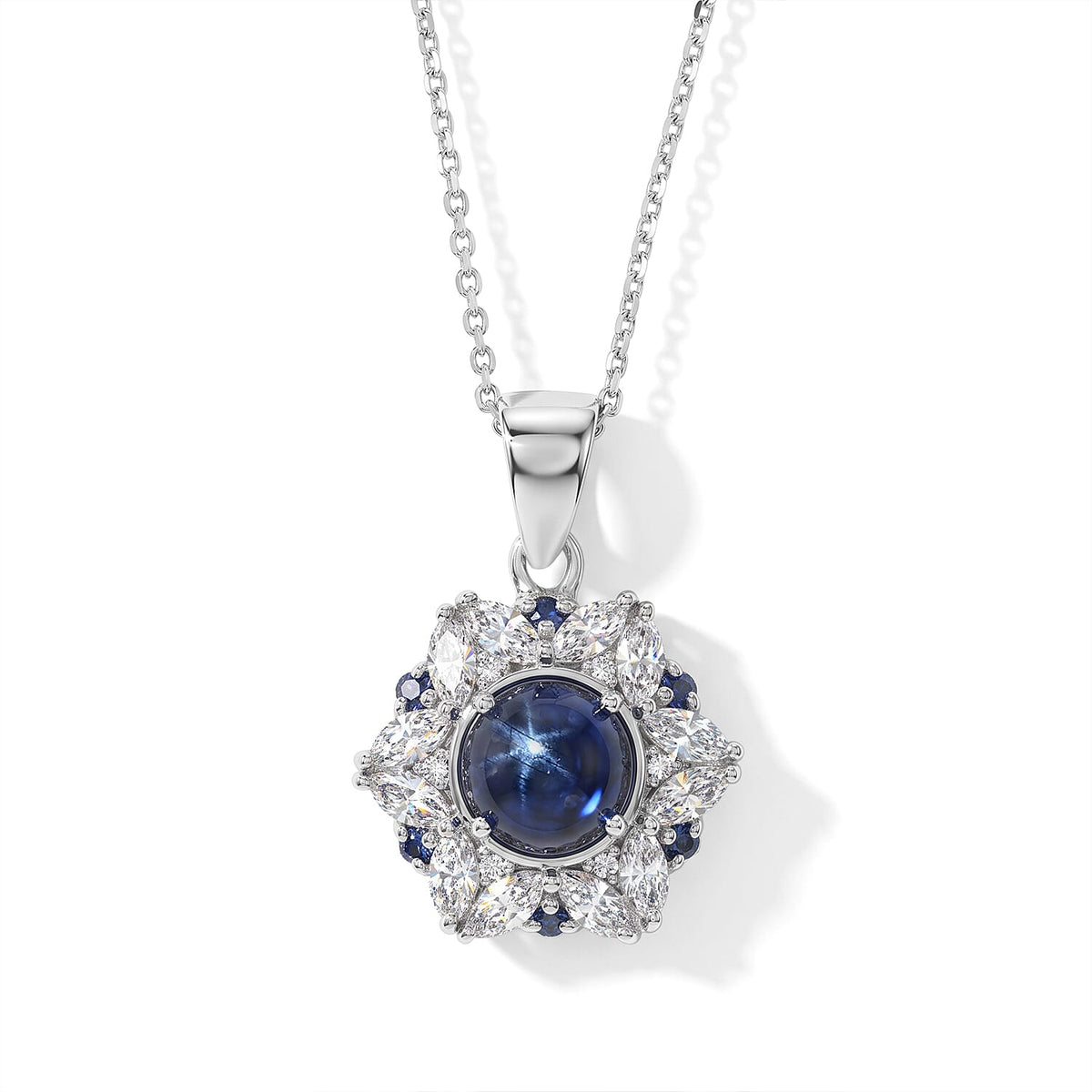 10K Yellow Gold AAA Blue Star Sapphire (DF), Luxuriant Lab Grown Diamond (E-F, VS) The Celestial Treasure Pendant Necklace (20 Inches) 9.15 ctw
