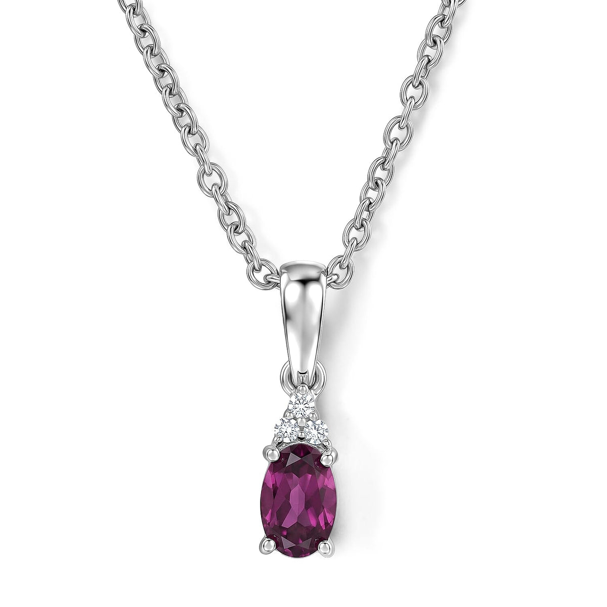 D''Joy AAA Radiant Ember Garnet and White Zircon 0.60 ctw Pendant Necklace in Rhodium Over Sterling Silver 20 Inches