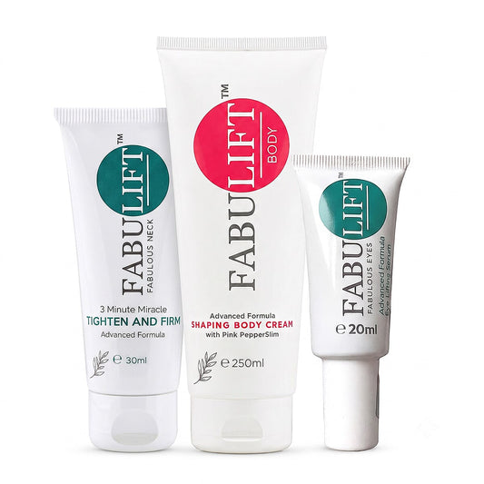 Fabulift 3 Minute Face Lift & Glow Serum(1oz) and Tighten and Firm Lifting Neck Serum(1oz) with FREE Shaping Body Cream (8.45oz)