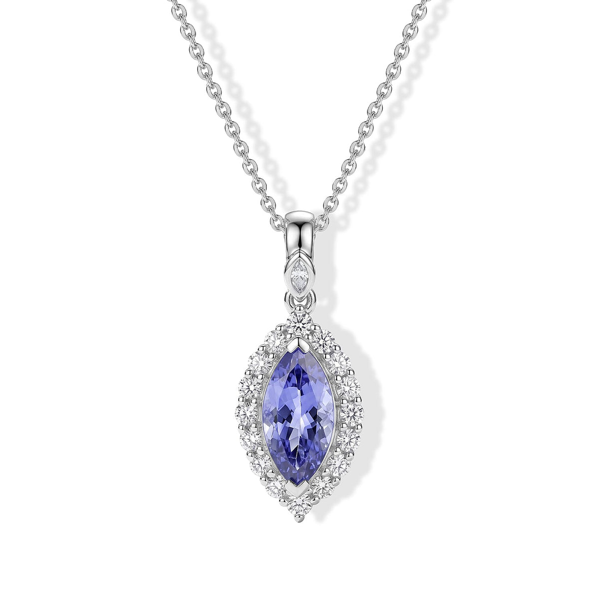 Certified and Appraised D''Joy Premium Tanzanite, Moissanite Pendant Necklace (18 Inches) in Rhodium Over Sterling Silver 1.82 ctw