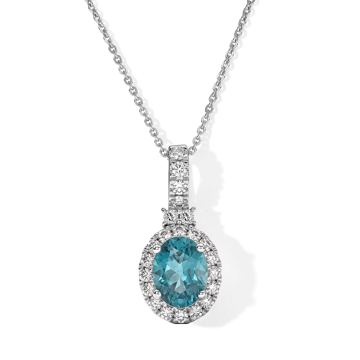 D''Joy Certified & Appraised Premium Betroka Blue Apatite, Moissanite Pendant Necklace (18 Inches) in Rhodium Over Sterling Silver 2.30 ctw