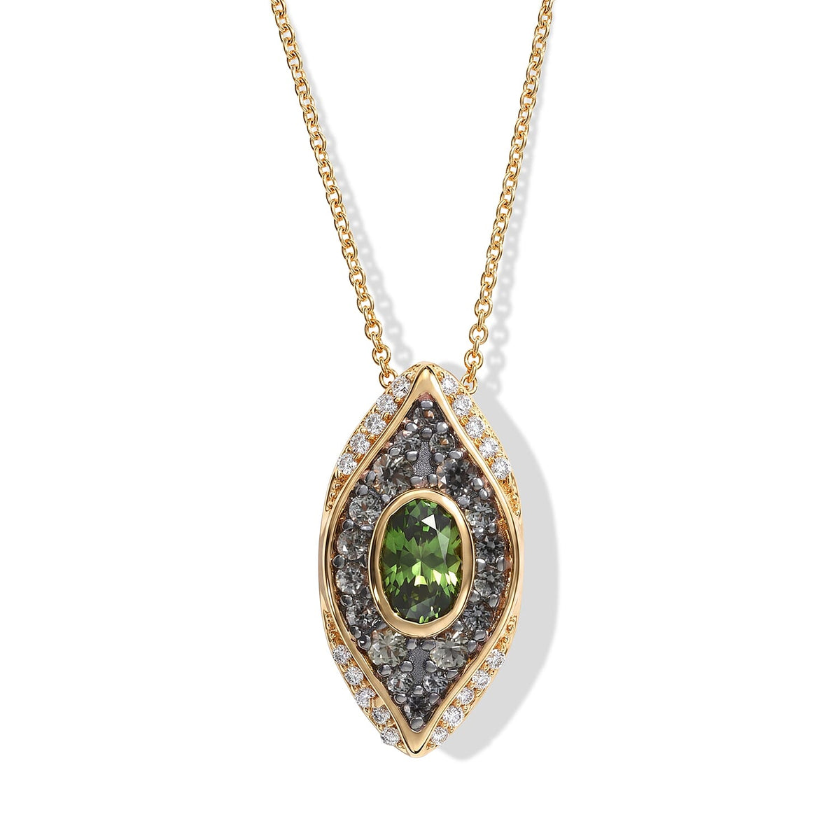 D''Joy Premium Green Sapphire, Moissanite Pendant Necklace (20 Inches) in 18K Vermeil YG Over Sterling Silver 1.15 ctw