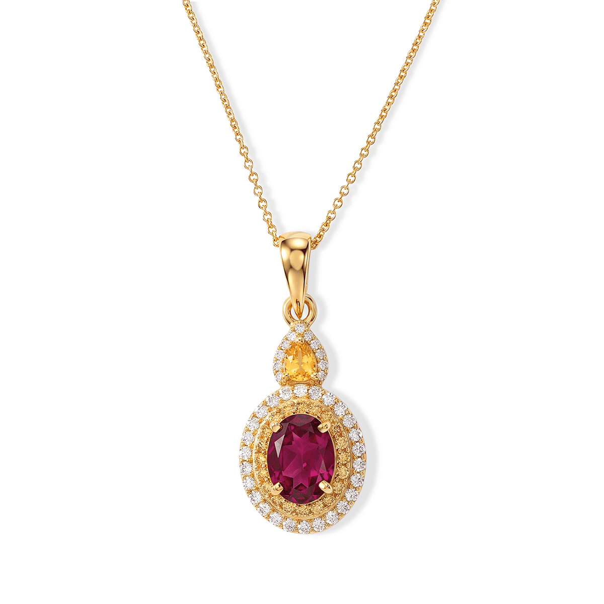 D''Joy AAA Radiant Ember Garnet, Multi Gemstone Pendant Necklace (20 Inches) in Rhodium Over Sterling Silver 2.50 ctw