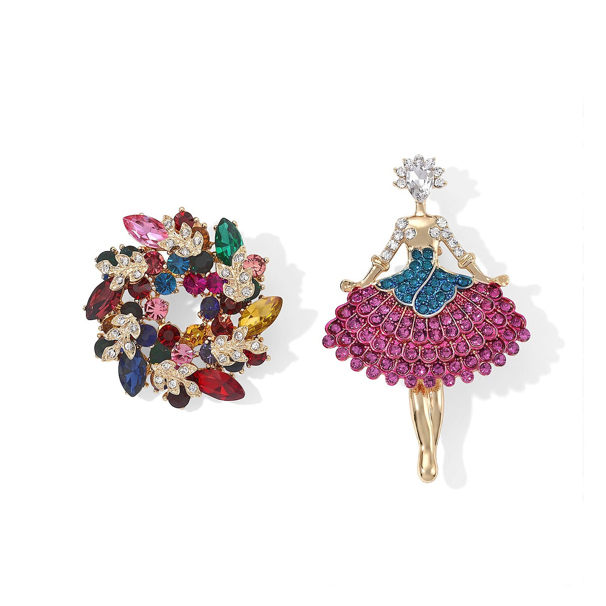 Austrian Crystal, Resin Set of 2 Pearl Brooches in Silvertone
