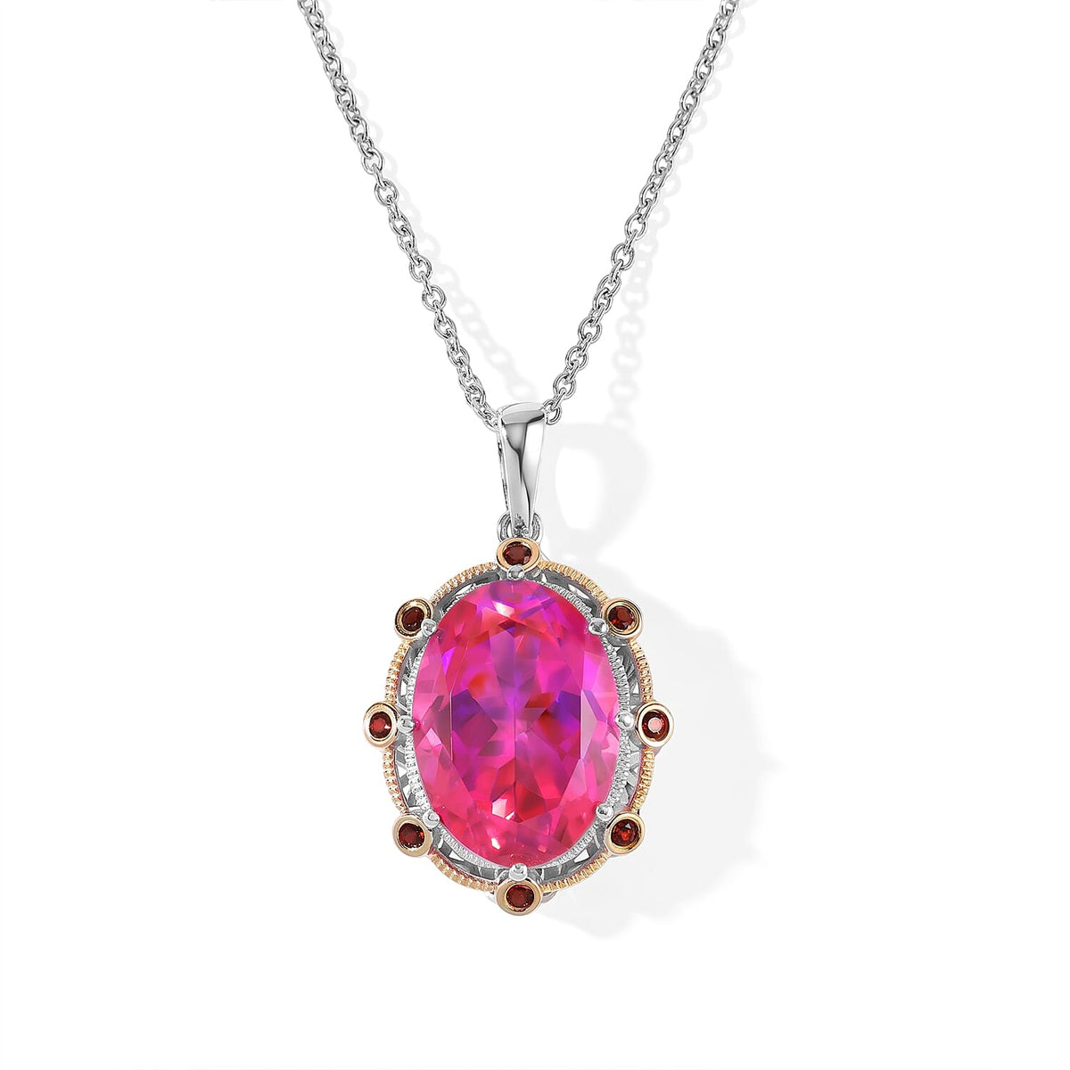 EverTrue Volcanic Triplet Quartz and Mozambique Garnet 14.30 ctw Pendant in 18K YG Plated and Platinum Bond with Stainless Steel Necklace 20 Inches