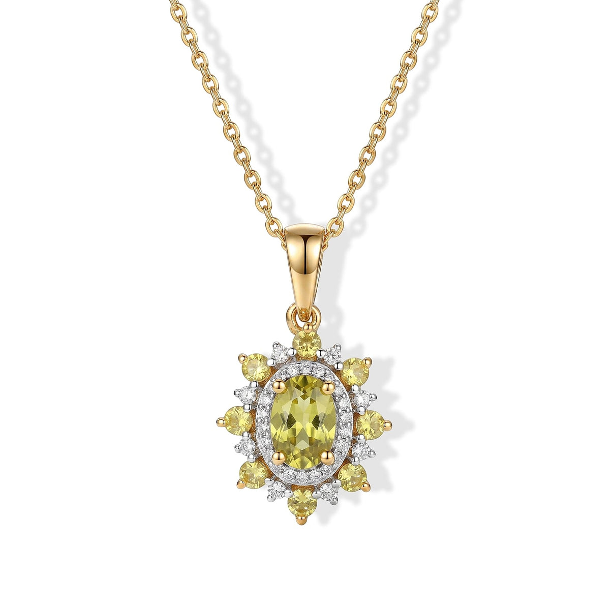 D''Joy Premium Green Sphene and Moissanite 1.25 ctw Pendant Necklace in 18K Vermeil Yellow Gold Over Sterling Silver 20 Inches