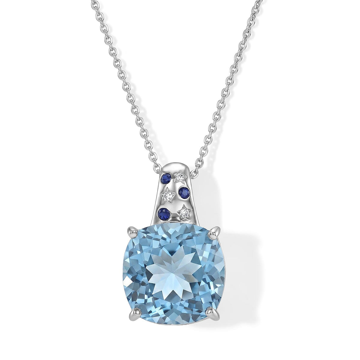 D''Joy Sky Blue Topaz, Multi Gemstone Pendant Necklace (20 Inches) in Rhodium Over Sterling Silver 8.90 ctw