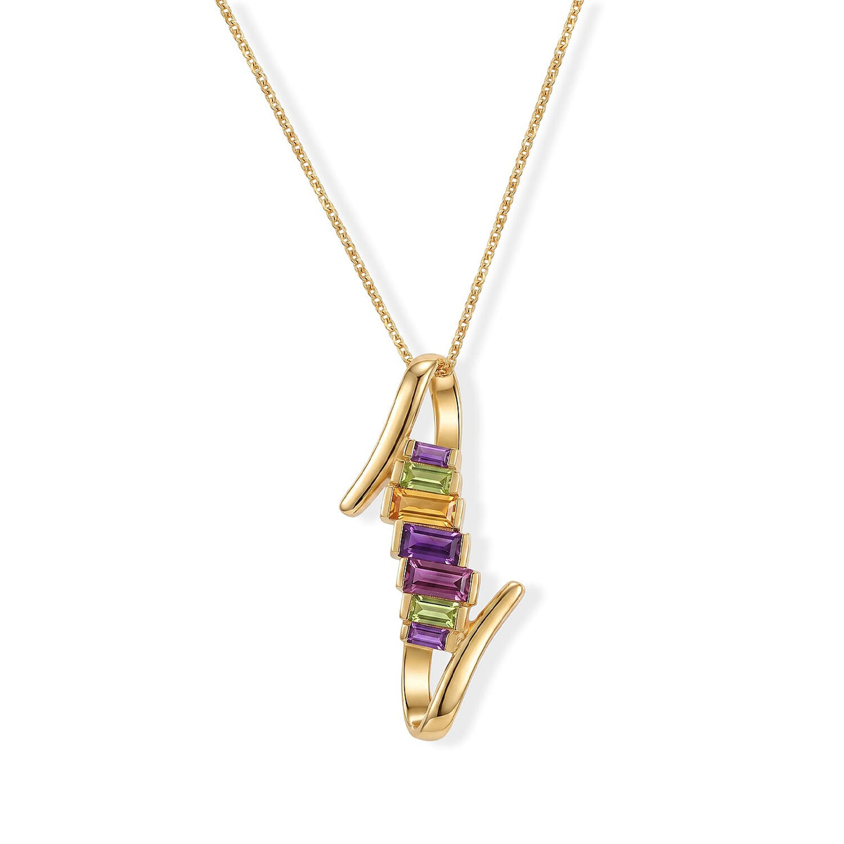 GP Premium Multi Gemstone 1.15 ctw Pendant Necklace in 18K Vermeil Yellow Gold Over Sterling Silver 20 Inches
