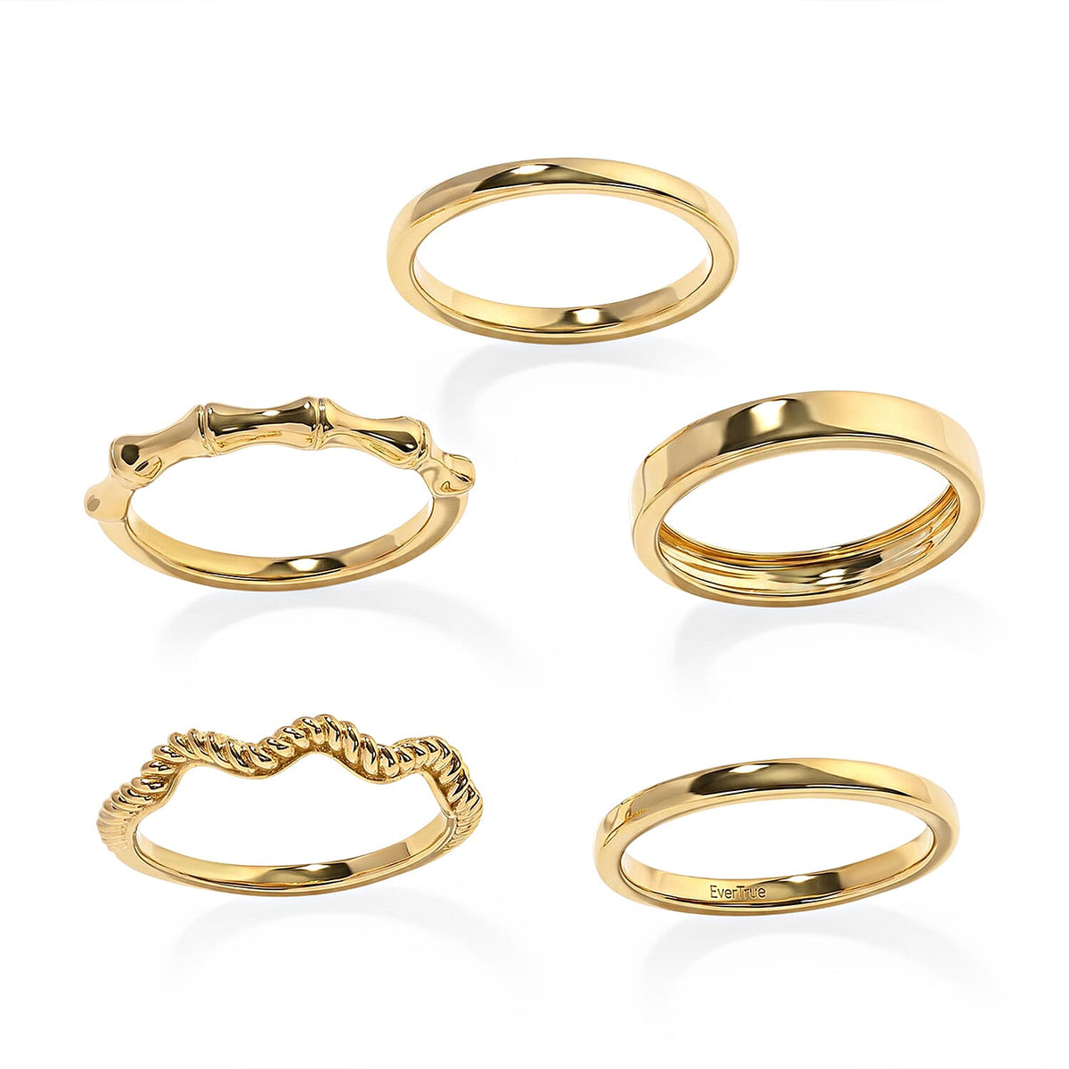 EverTrue 18K Yellow Gold Plated Set of 5 Ring (Size 7)