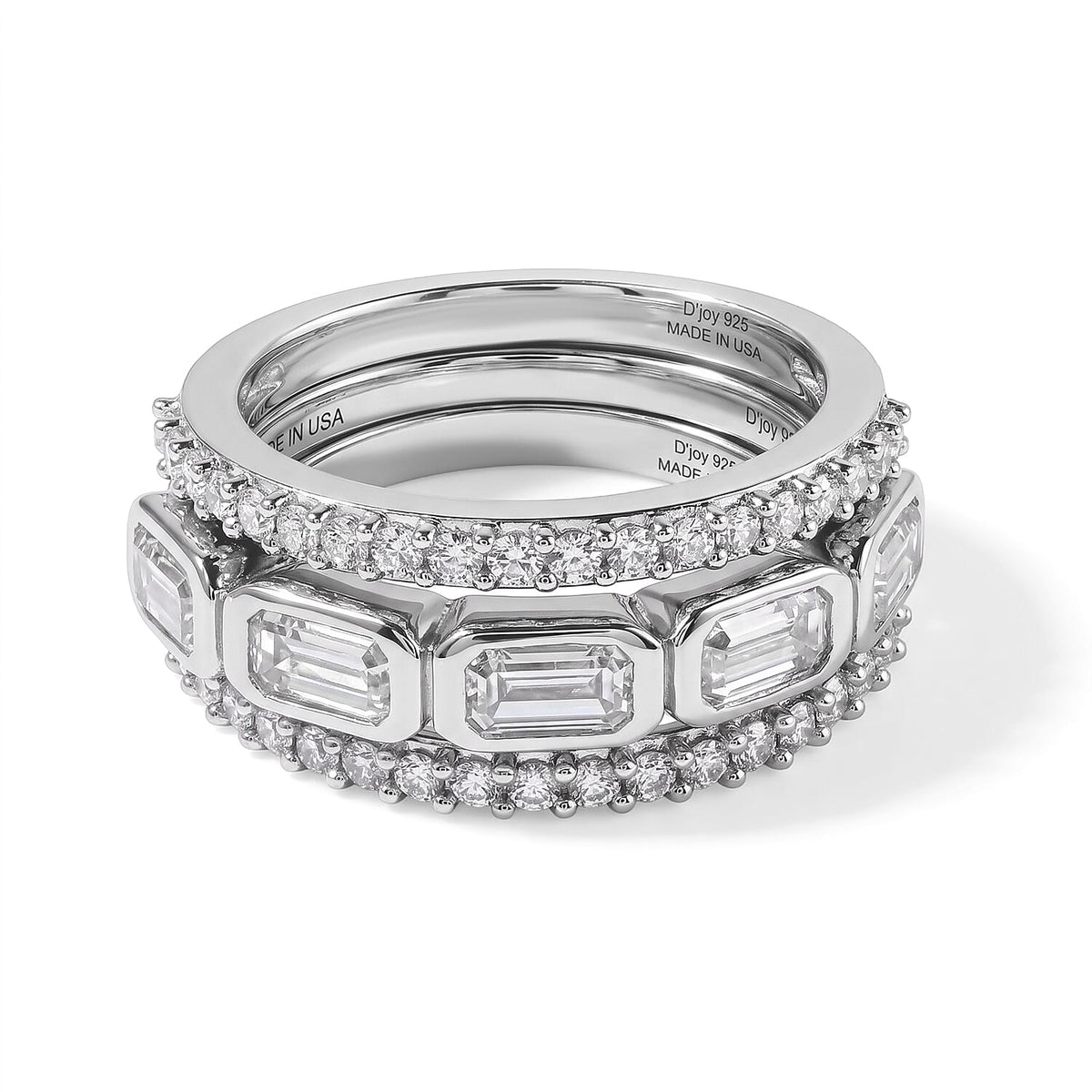D''Joy Moissanite 2.00 ctw Set of 3 Stackable Ring in Rhodium Over Sterling Silver (Size 6)