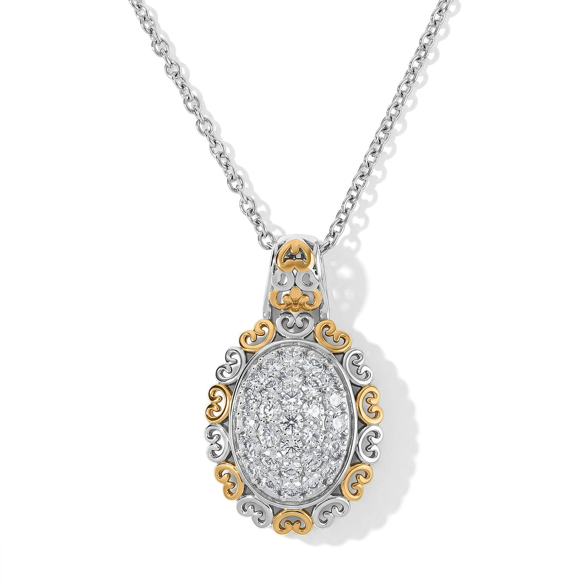 EverTrue Lab Created White Sapphire 1.10 ctw Pendant in 18K YG Plated and Platinum Bond with Stainless Steel Necklace 20 Inches