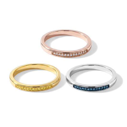 Natural Champagne, Yellow and Blue Diamond Set of 3 Ring in 14K YRG Over and Sterling Silver (Size 6.0) 0.21 ctw