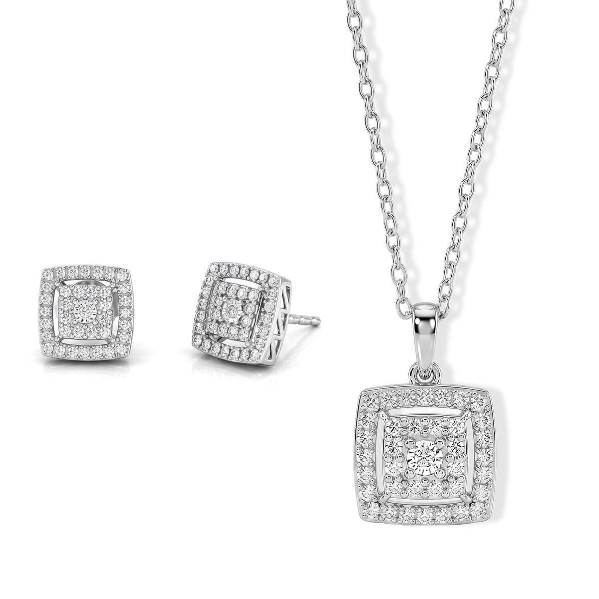 2 Piece Set - Earring,Pendant with Chain (Size 18) Sterling Silver 0.40 ctw