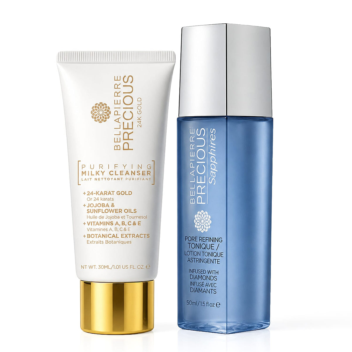 Bellapierre Precious 24k Gold Purifying Milky Cleanser & Sapphires Pore Refining Tonique (2x 5oz, Ships in 5-7 Days)