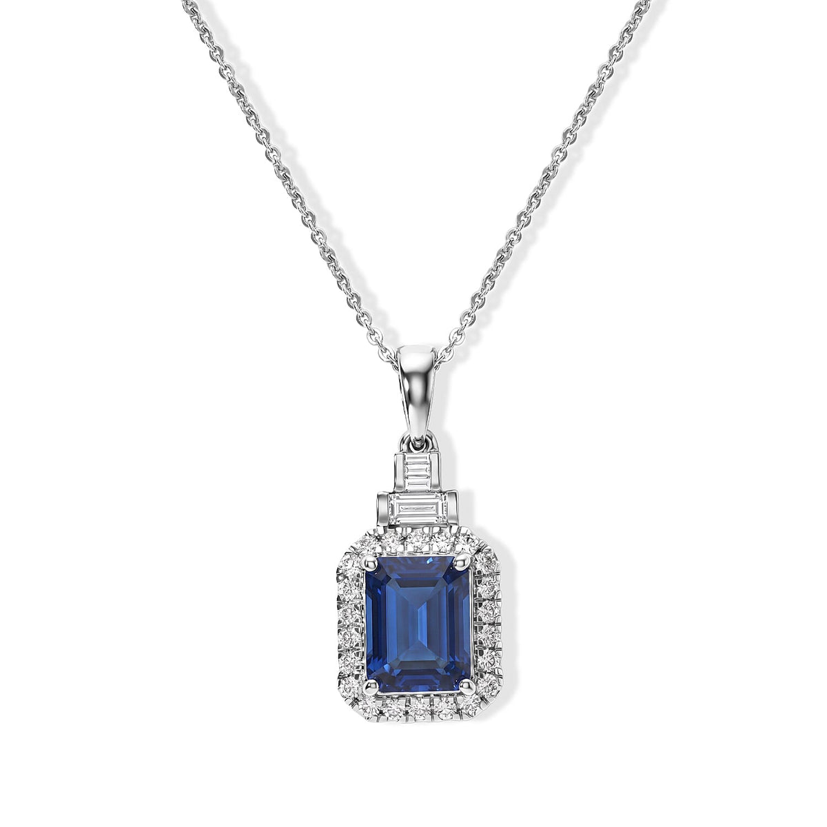 Certified and Appraised D''Joy Premium Kashmir Kyanite, Moissanite Pendant Necklace (18 Inches) in Rhodium Over Sterling Silver 3.10 ctw