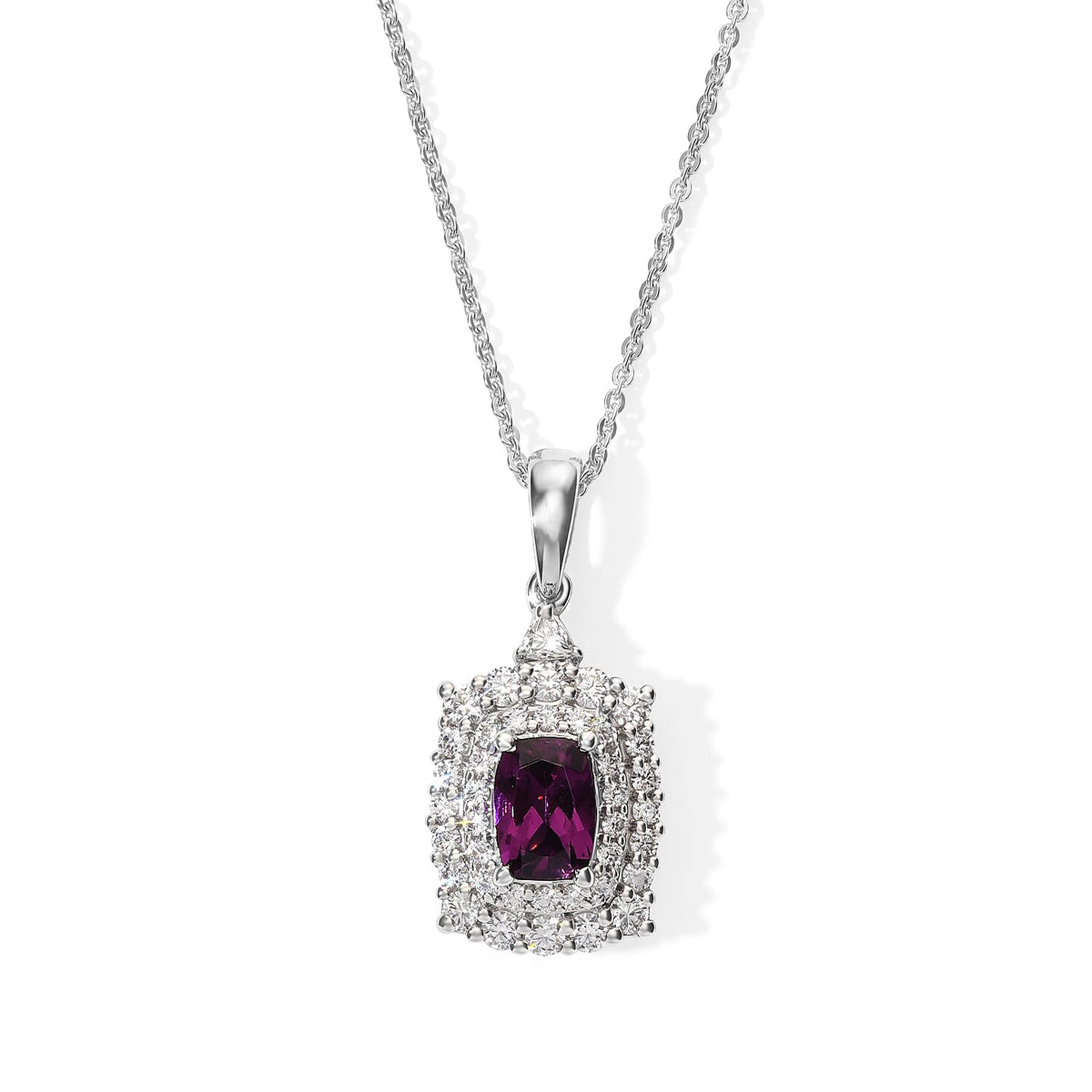 Certified and Appraised D''Joy Radiant Ember Garnet, Moissanite Pendant Necklace (18 Inches) in Rhodium Over Sterling Silver 1.80 ctw