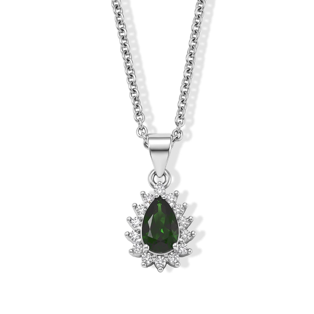 EverTrue Chrome Diopside and Simulated Diamond 1.20 ctw Pendant in Platinum Bond with Stainless Steel Necklace 20 Inches