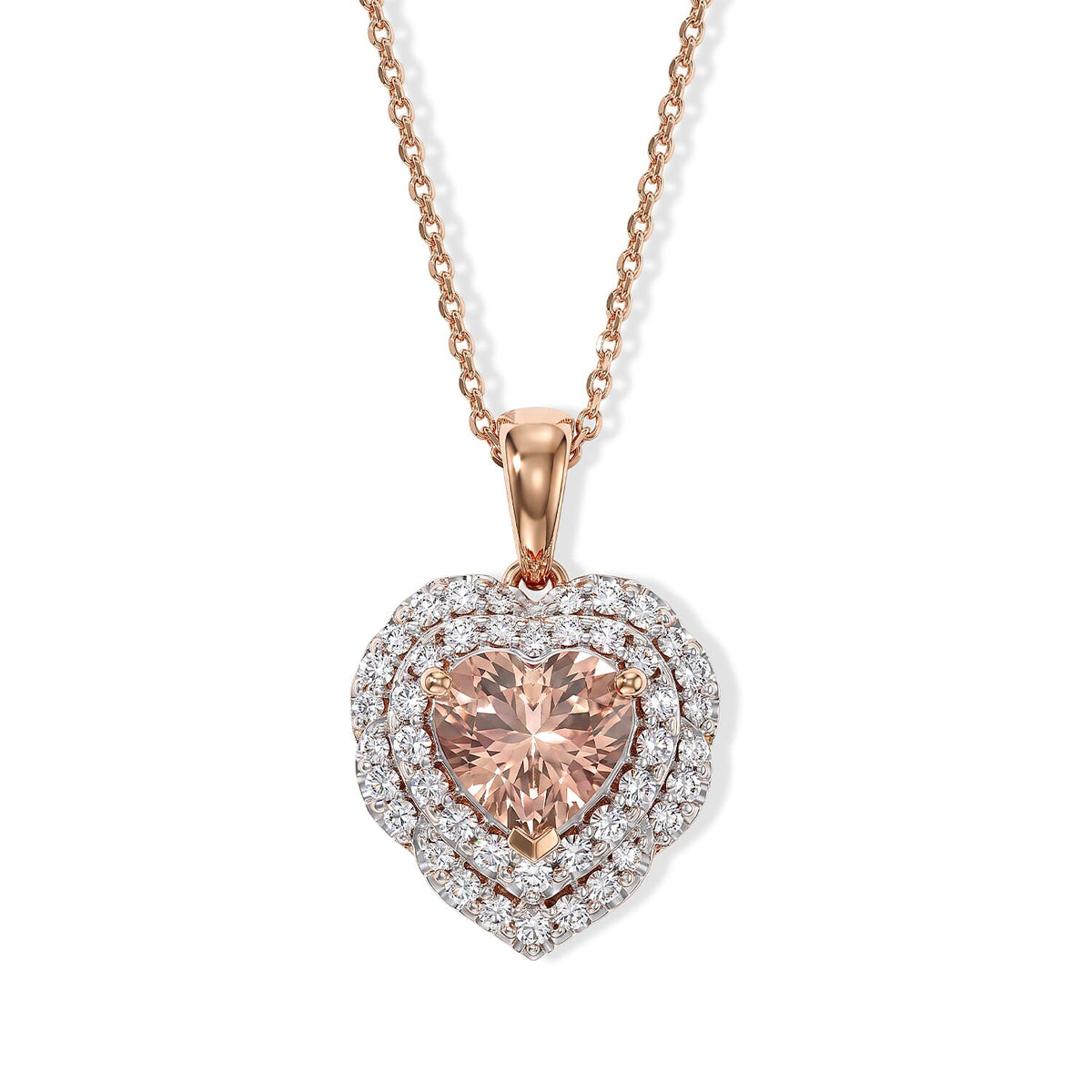 Certified and Appraised D''Joy Marropino Morganite, Moissanite Heart Pendant Necklace (18 Inches) in 18K Vermeil RG Over Sterling Silver 1.40 ctw