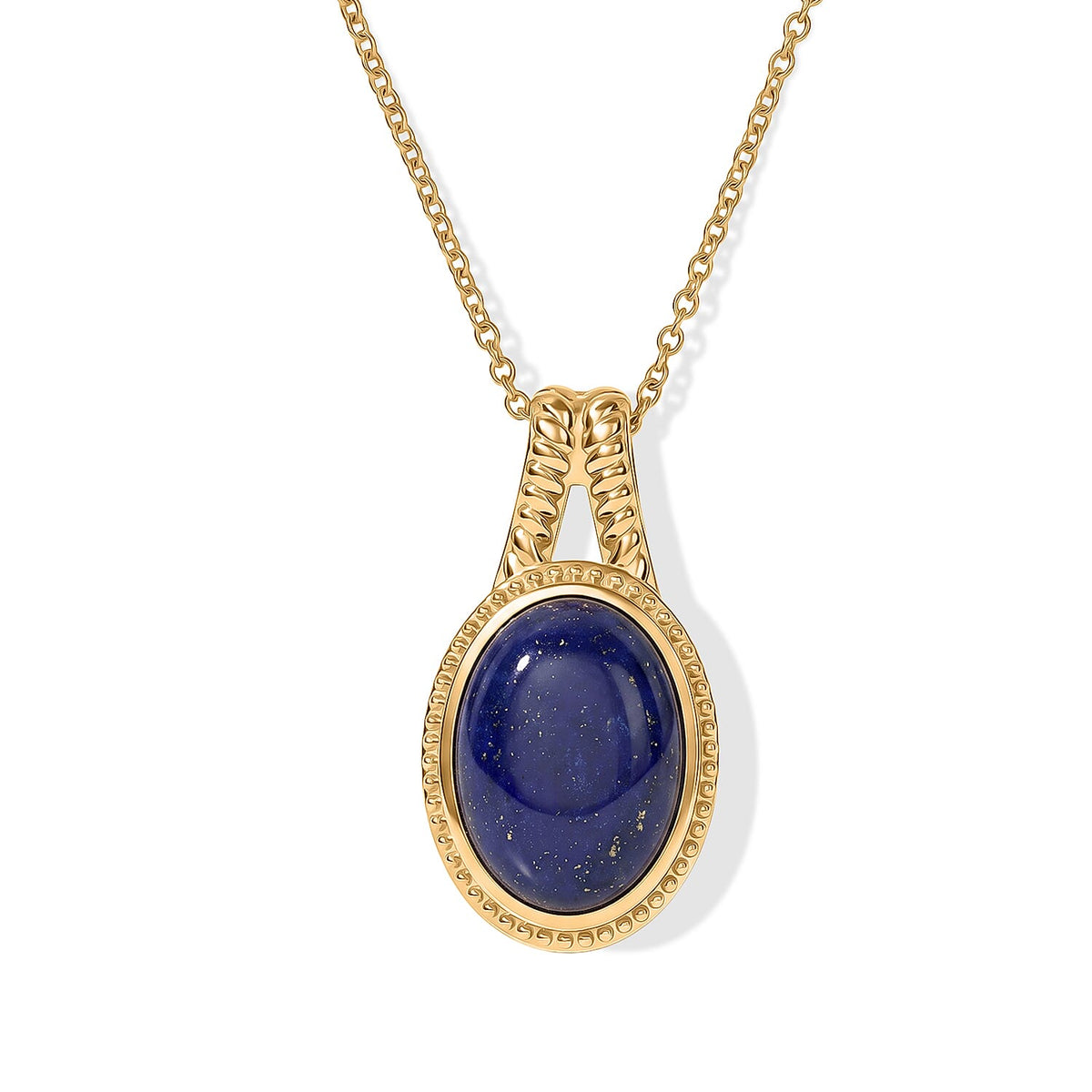 EverTrue Lapis Lazuli Pendant in 18K YG Plated with ION Plated YG Stainless Steel Necklace (20 Inches) 12.90 ctw