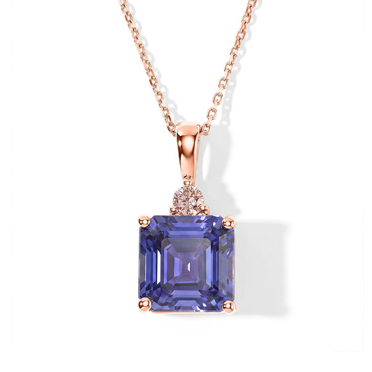 10K Rose Gold Premium Tanzanite, Luxuriant Lab Grown Pink Diamond (EF, VS) Pendant Necklace (20 Inches) 2.40 ctw