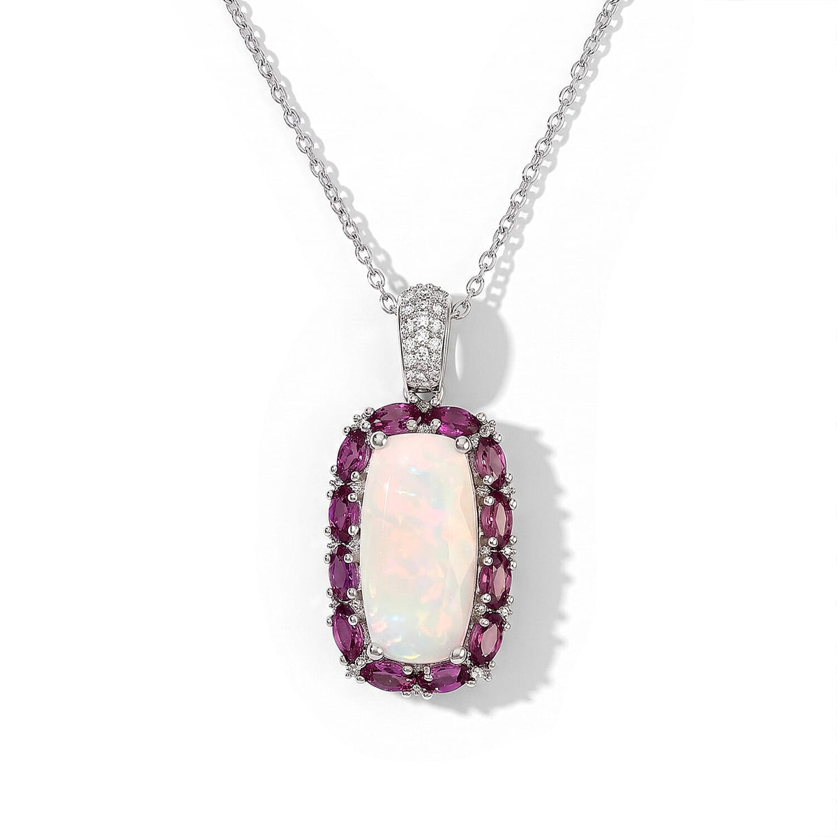 TLV D''Joy Premium Ethiopian Welo Opal, Multi Gemstone Pendant Necklace (20 Inches) in Rhodium Over Sterling Silver 4.75 ctw