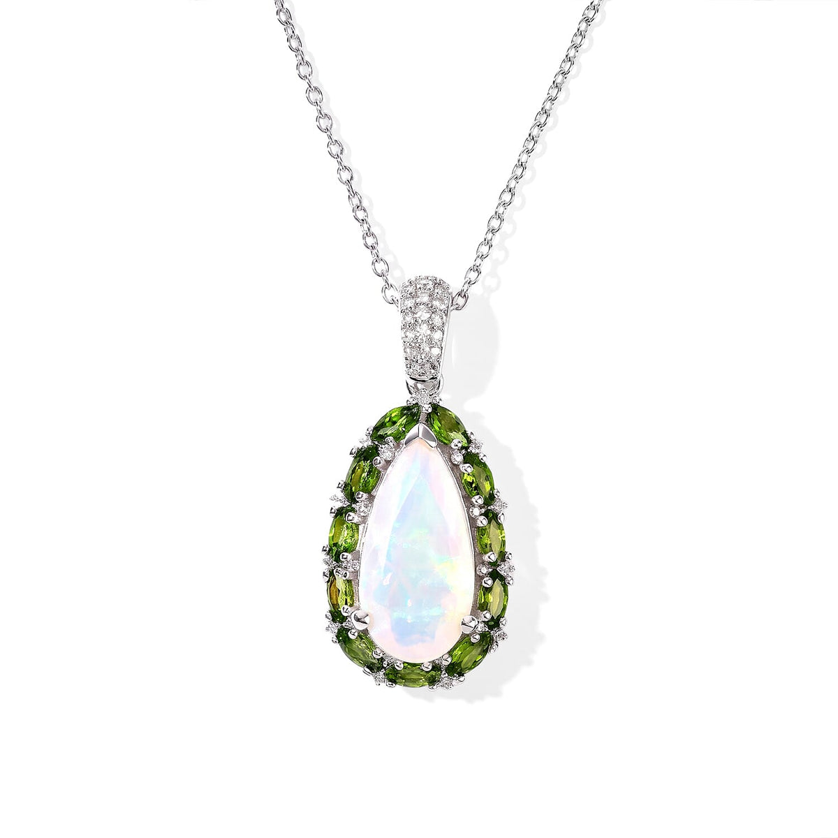 TLV D''Joy Premium Ethiopian Welo Opal, Multi Gemstone Pendant Necklace (20 Inches) in Rhodium Over Sterling Silver 4.75 ctw