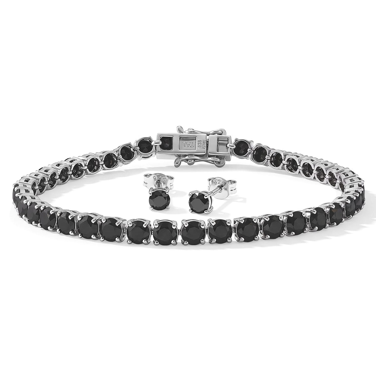 D''Joy Black Moissnaite 13.50 ctw Bracelet (6.50 In) and Earrings in Rhodium Over Sterling Silver
