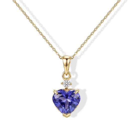 10K Yellow Gold Premium Tanzanite, Diamond (I2) Heart Pendant Necklace (20 Inches) 2.60 ct