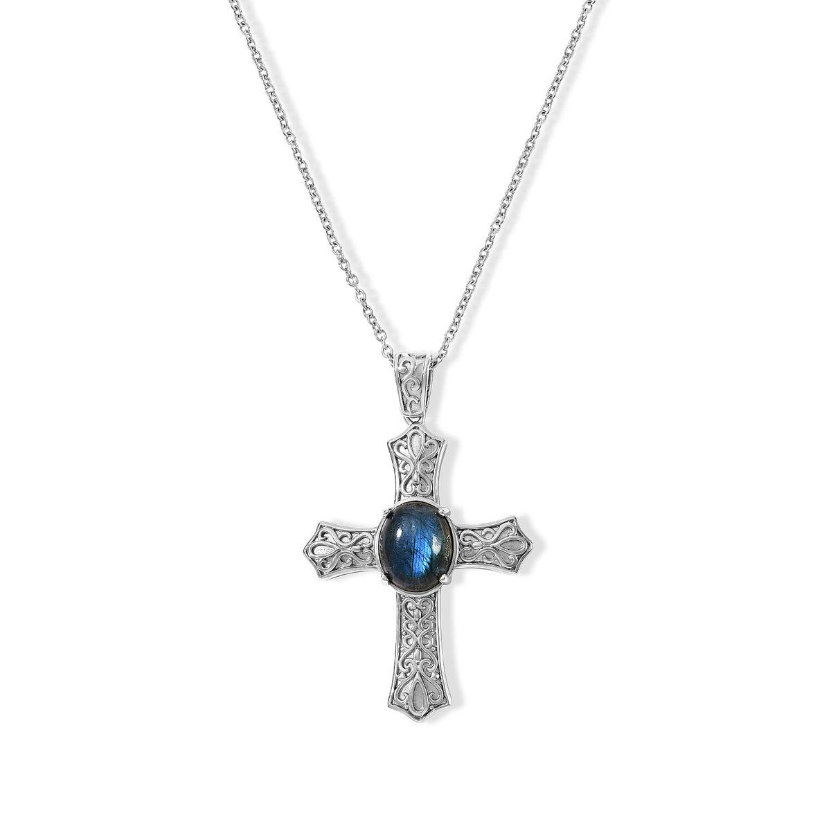EverTrue AAA Malagasy Labradorite Pendant in Platinum Bond with Stainless Steel Necklace (20 Inches) (Ships in 10-12 Days) 4.70 ctw