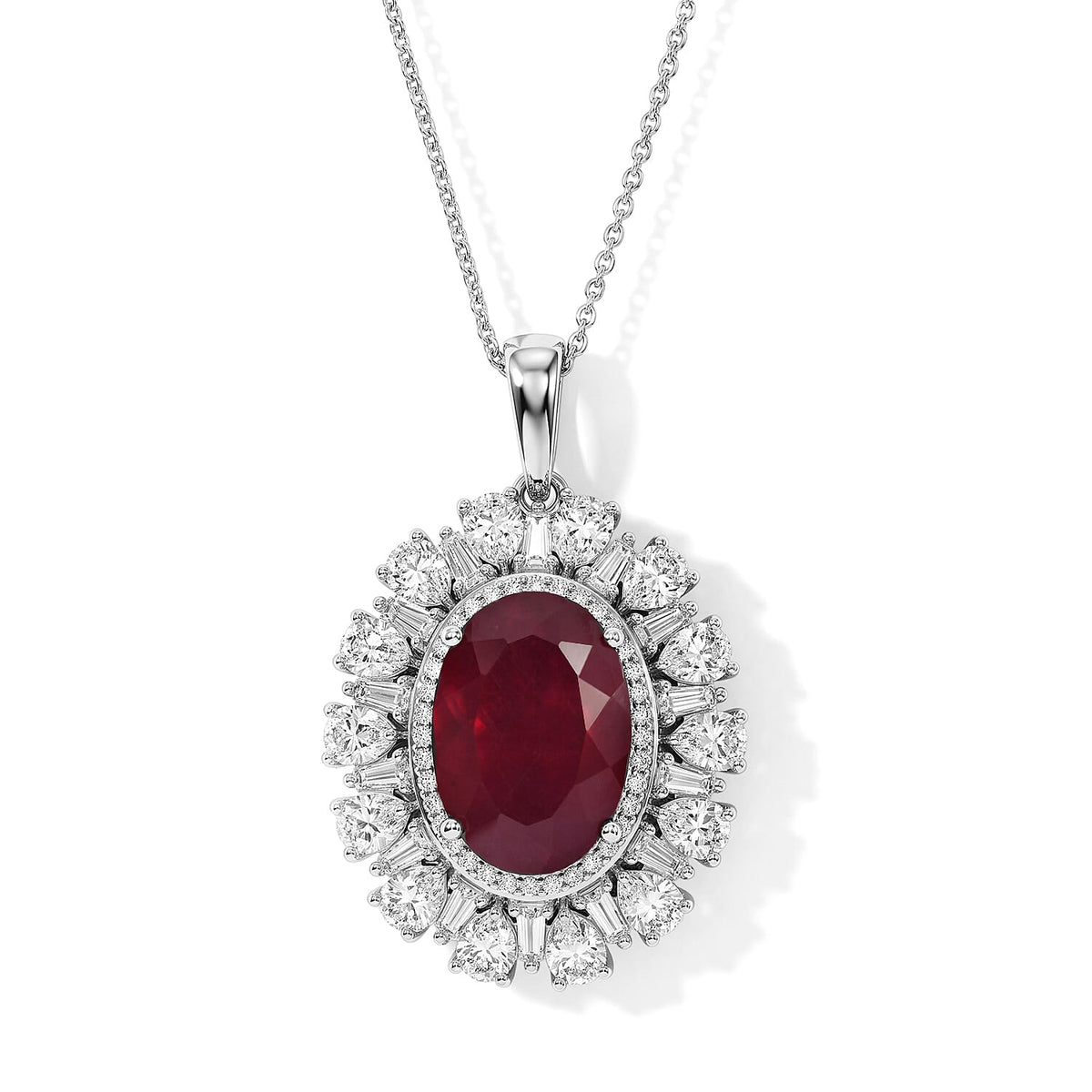 Doorbuster D''Joy Premium African Ruby (FF) and Moissanite 14.70 ctw Pendant Necklace in Rhodium Over Sterling Silver 20 Inches