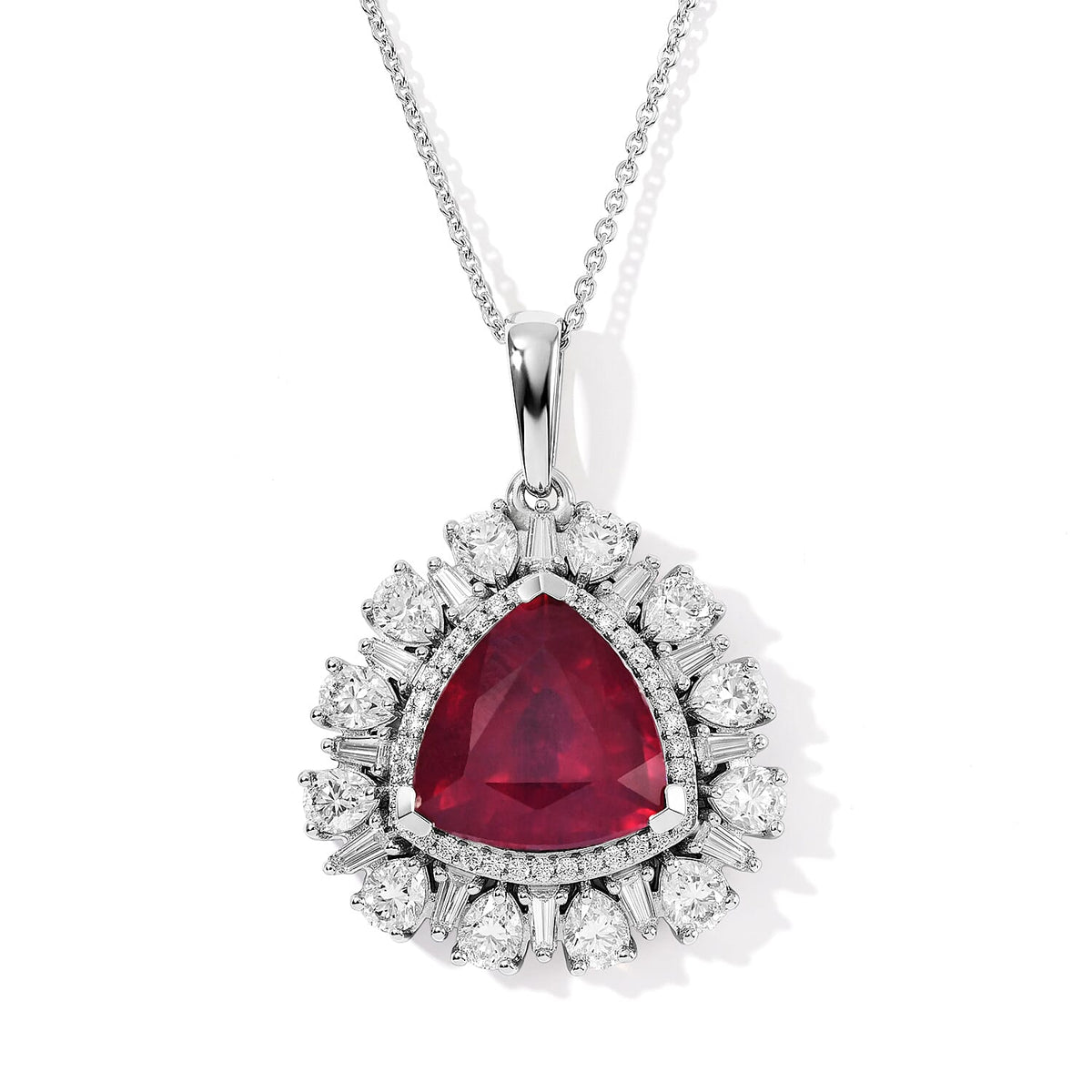 Doorbuster D''Joy Premium African Ruby (FF) and Moissanite 14.70 ctw Pendant Necklace in Rhodium Over Sterling Silver 20 Inches