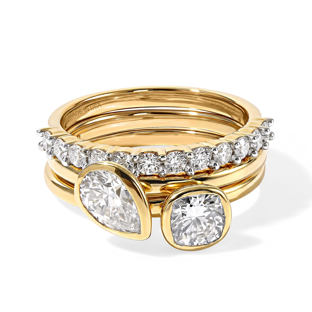 Set of 3 - Stackable Ring in 18K YG Vermeil Sterling Silver Wt. 6 g 1.80 ctw