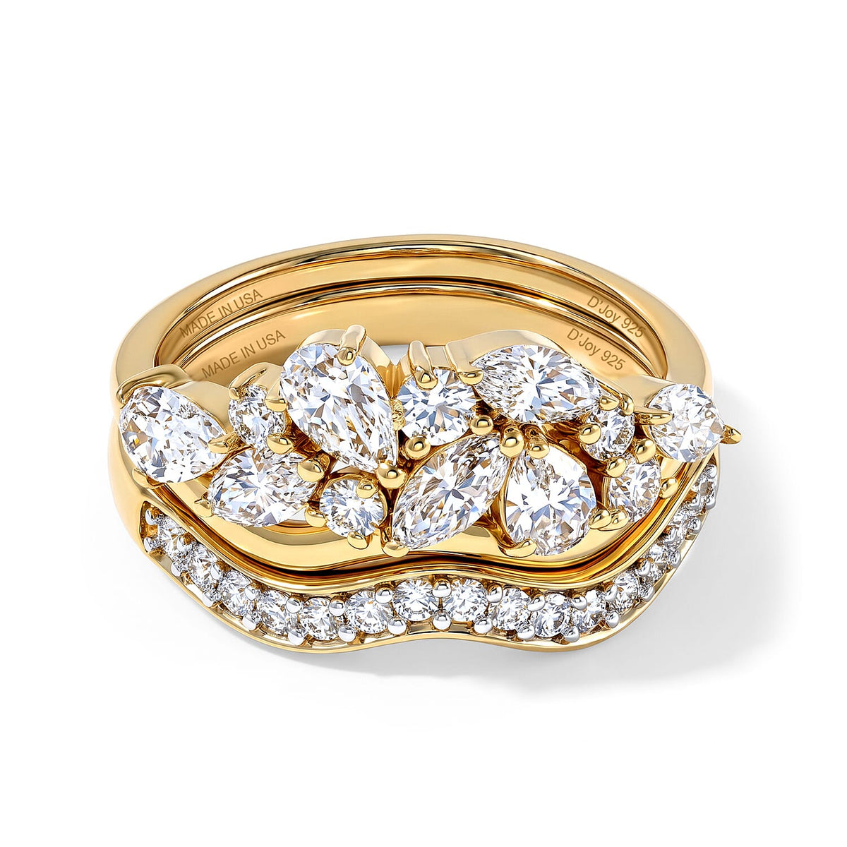 Set of 2 -  Stackable Ring in 18K YG Vermeil Sterling Silver  Silver Wt. 12 g 2.20 ctw