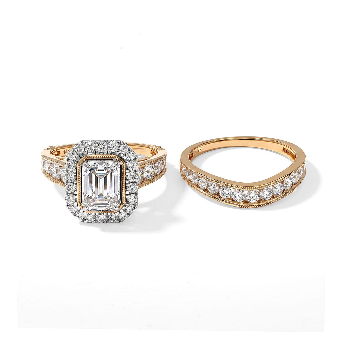 14K Yellow and White Gold Luxuriant Lab Grown Diamond Set of 2 Bridal Ring (Size 6.0) (7.3 g) 3.01 ctw