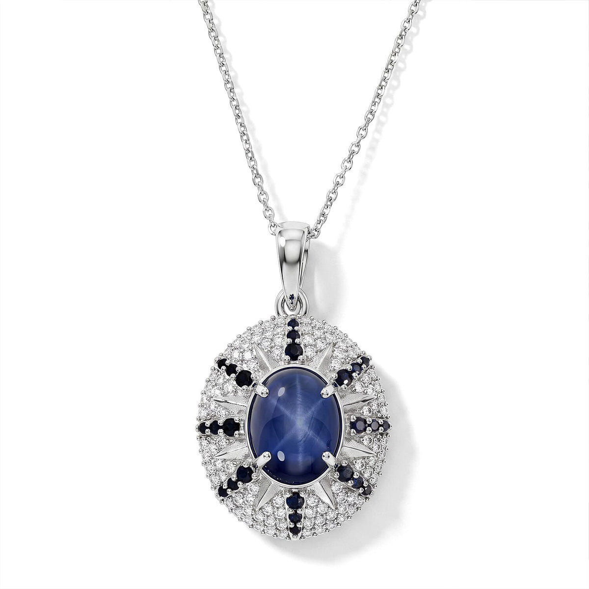 D''Joy Premium Blue Star Sapphire (DF) and Multi Gemstone 5.30 ctw Pendant Necklace in Black Rhodium Over Sterling Silver 20 Inches